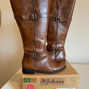 Matisse Brown Leather Militia Riding Boots-Boho Style-Wide Calf/Width - Size 7